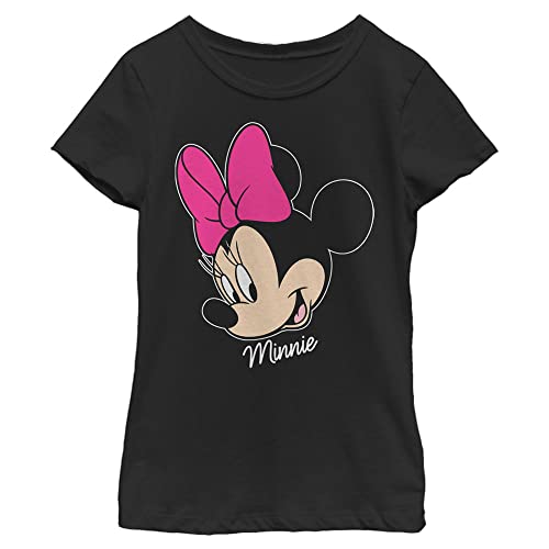 Disney Characters Minnie Big Face Girl’S Solid Crew tee, Negro, XS, Schwarz, XS