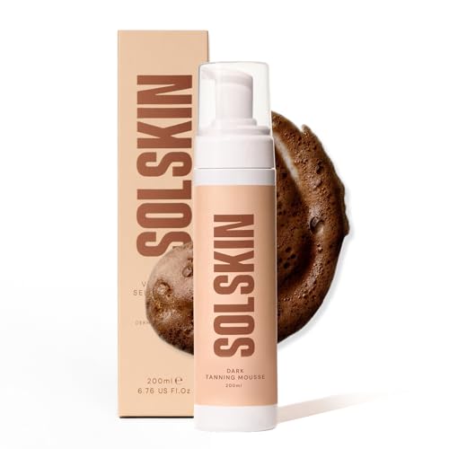 SOLSKIN Tanning Mousse with Hyaluronic Acid & Aloe for Natural Bronze Glow - Fast-drying Fake Tan Moisturising Formula for Sensitive Skin Streak-Free Vegan & Cruelty-Free 200ml (Dark)