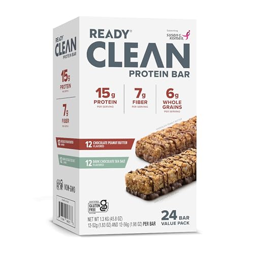 Ready Protein Bars High-Protein Snack with 15g Whey Protein With Flaxseeds and Omega-3s for Sustained Energy Supports Lean Muscle and Recovery 24CT Variety Pack 12CT Chocolate Peanut Butter & 12CT Dark Chocolate Sea Salt