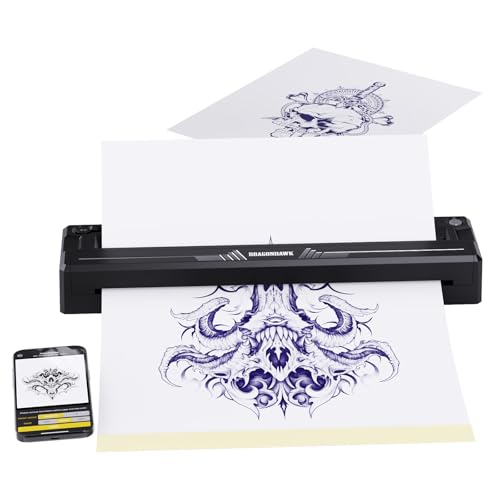 Dragonhawk A4 Imprimante Thermo Transfert Tatouage sans Fil Portable Compatible Téléphone Tablet PC Fournitures pour Débutants et Artistes