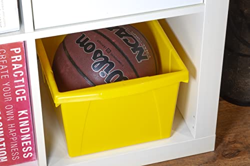 Image of Storex 5.5 Gallon Storage Bin with Lid - Plastic Classroom Organizer for Books and Supplies, Yellow, 6-Pack (62748U06C)