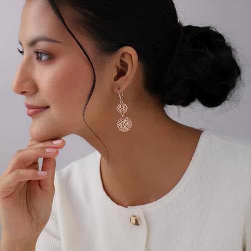 Image of TRUESILVER ACPL 925 Sterling Silver BIS Hallmarked Filigree Ball Leverback Drop Dangle Earrings for Women