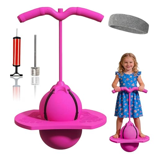 HBSFBH Pelota De Equilibrio Saltarín, Divertida Equilibrio Saltar Pelotas Juguete, Pelota Saltarina con Mango, Juguete Saltarín Exterior, para Entrenamiento del Equilibrio y Deportes (Rosa)