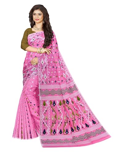 Image of Mayabi Women's Dhakai Jamdani Cotton Silk Saree Traditional Bengali Tant Korat Work, Without Blouse Piece