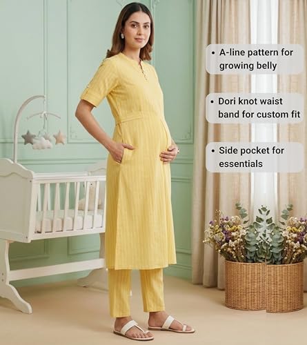 Image of DUMMY SHAPE Feeding Dresses for Women Full Set | Cotton Blend Maternity Kurta Pant Suit with Dual Nursing Zippers, Side Pocket to Pre & Post Pregnancy | Mom to Be Gifts