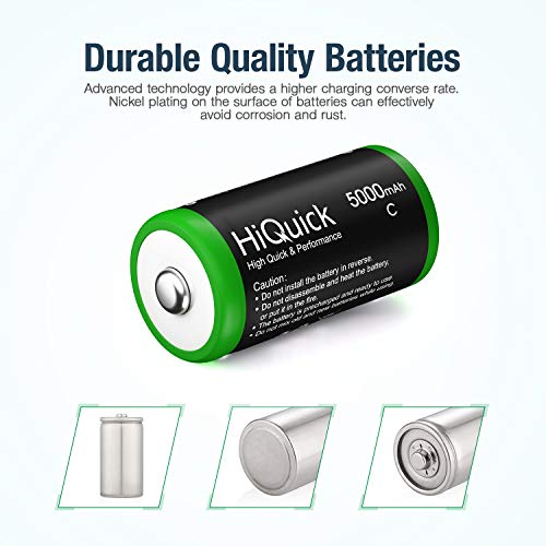 Hiquick Ni-Mh C Size Rechargeable Batteries 5000Mah - 1.2V High Capacity C Batteries, Pack Of 4 #TOP3