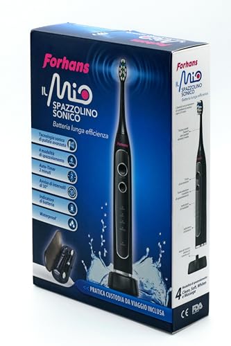 Forhans Spazzolino Sonico Ricaricabile con Tecnologia Avanzata, 40.000 Movimenti al Minuto, 4 Modalità, AutoTimer 2 Minuti, Batteria Lunga Durata, 2 Testine Colorate