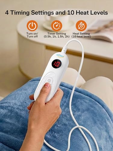Image of ALLJOY Heating Pad for Back Pain Relief, 24 inchx33 inch Weighted Heating Pads for Neck and Shoulder, Gifts for Women Men, Back Heating Pads Fast-Heating with 10 Heat Settings, 4 Timing Setting, Blue