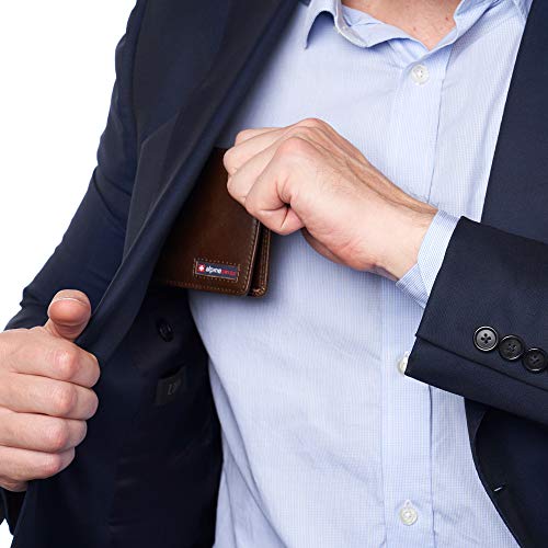 Image of Alpine Swiss Connor Executive Bifold Wallet | Business Passcase for Men | Premium Leather | Dual ID Windows | RFID Blocking | Gift Box Included Glossy Nappa Brown