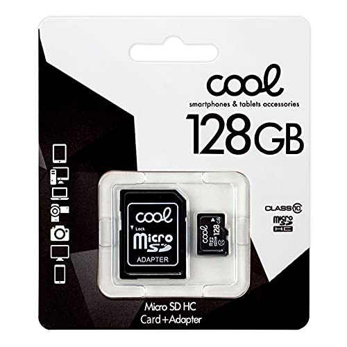 Tarjeta SD 128 GB Cool Clase 10 con adaptador para ampliación de almacenamiento en dispositivos