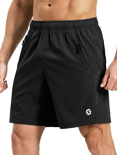 Men’s Running Athletic Shorts 7 Inch Quick Dry Lightweight Workout Gym Tennis Shorts 3 Zipper Pockets