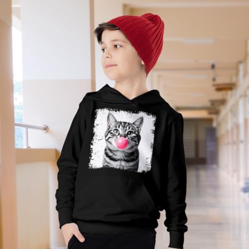 Bubblegum Cat Kids' Hoodie - Cute Cat Hooded Sweatshirt - Animal Lover Gift Hoodie for Kids2