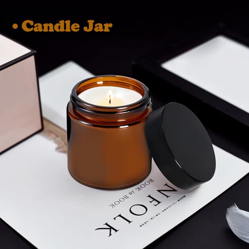 12 Pack Amber Glass Jars with Lids, Candle Jars with Metal and Plastic Lids, 4oz Glass Cosmetic Containers with Inner Liners for Creams, Lotions, Bath Salts, Essential Oil3