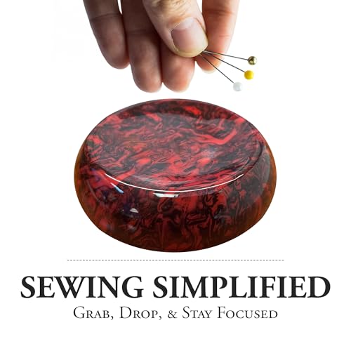 Image of Grabbit Magnetic Sewing Pincushion - Magnet Pin Organizer for Quilting, Embroidery, Needles, Bobby Pins, & Craft Storage, Red Swirl