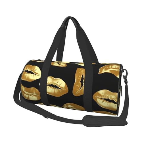 Sac de sport à lèvres dorées en toile pour homme et femme, sac de week-end noir unique