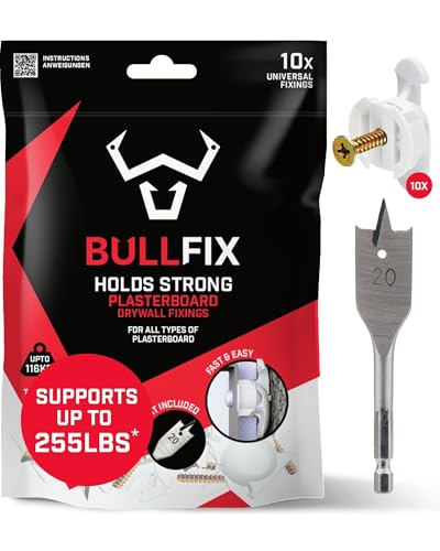 Bullfix Universal Drywall Anchors, Holds up to 255lbs, Hollow Wall Anchors, with Drill Bit, Stronger Than Toggle Bolts and Butterfly Screw - Patented Design - Starter Pack