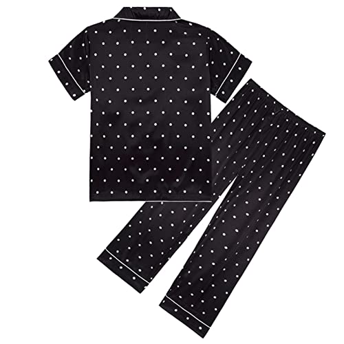 Boys Girls Satin 𝐏a𝐣amas Set Silk Button-Down 𝐒lee𝐩wear Short Sleeve Shirt & Long Pants Kids Pattern 𝐍𝐢ghtwear 𝐏𝐣s2