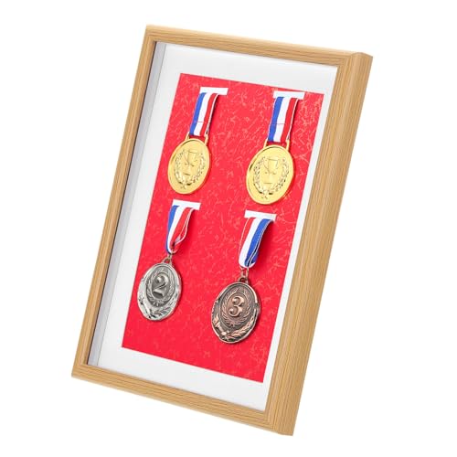 Espositore per Medaglie 4 Cornici Cornice Esposizione Sportive per Foto Maratona Nuoto Base Rossa Pioppo Bianco A4