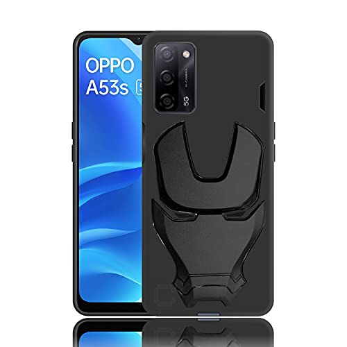 Image of COVERLY Official 3D Smooth Feel Avengers Logo Mask soft Rugged Grip TPU silicone Iron Man Engraved Cartoon Movie Engraved Silicone rubber Matte Strong back cover for Oppo A53s (2020) -HD Black Avenger