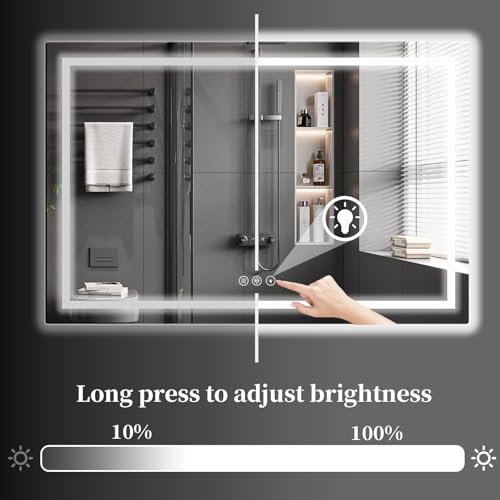Image of Koonmi 40x60 LED Bathroom Mirror, Backlit + Front Lit, LED Bathroom Mirror with Lights for Wall, 3 Colors, Anti-Fog, Dimmable Brightness, Memory Function, Tempered Glass