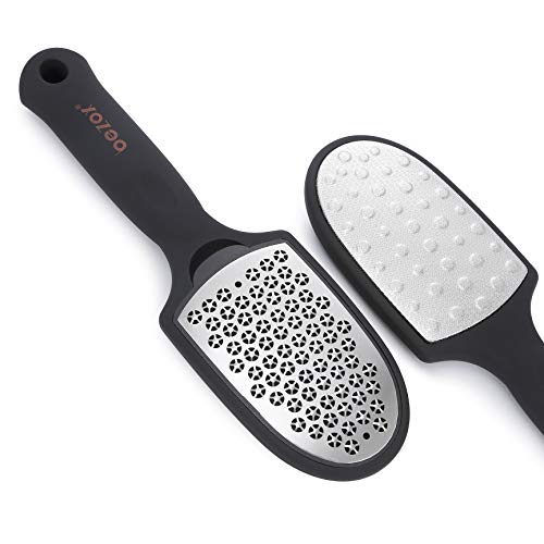 BEZOX Premium Lasergesneden voetvijl en pedicureset om harde huid te verwijderen, dubbelzijdige roestvrijstalen voetrasp, voetverzorgingshulpmiddel voor natte en droge schrale voeten (zwart)