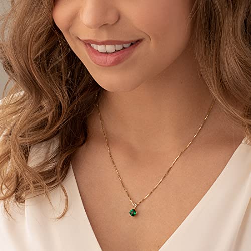PEORA 14K Yellow Gold Created Emerald Pendant for Women, Classic Solitaire, 0.75 Carat, Cushion Cut, 6mm, AAA Grade, Green Emerald Jewelry, May Birthstone, w/Jewelry Box2