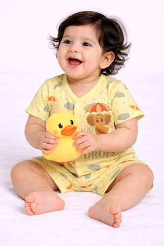 Image of Chandrika Baby Boys & Girls Regular Fit 100% Cotton Half Sleeve Jhabla & Shorts Set Pack of 3
