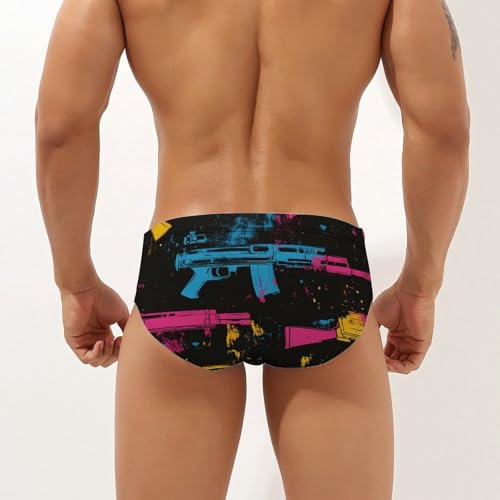 Artistic Splatter Machine Guns Mens Swim Briefs Bikini Sexy Low Rise Trunks Swimsuit Bathing Suit Beach2