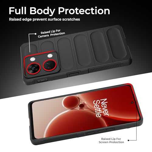 Image of A rtistque Liquid Silicone Stripes Back Cover Case for Oneplus Nord 3 5G | with Camera Protection | with Inner Fabric | Anti Slip Grip | AirBag Case - Black