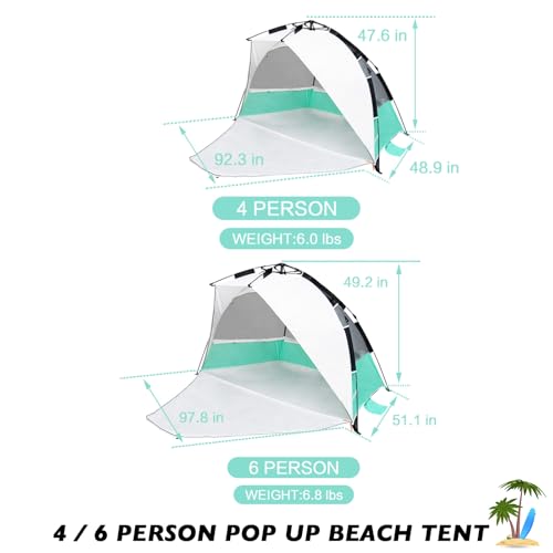 Image of Beach Tent Pop Up Shade, Instant Beach Tents Sun Shelter with UPF 50+ UV Protection, Lightweight & Easy Setup Tent