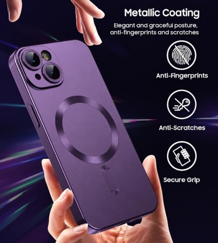 Image of DIZORO Magnetic Case for iPhone 13 / iPhone 14 Cover [Compatible with MagSafe][Built-in Camera Lens Protector] Slim Soft Silicone Bumper Shockproof Metallic Luster Back Cover Phone Cases (DEEP-P)