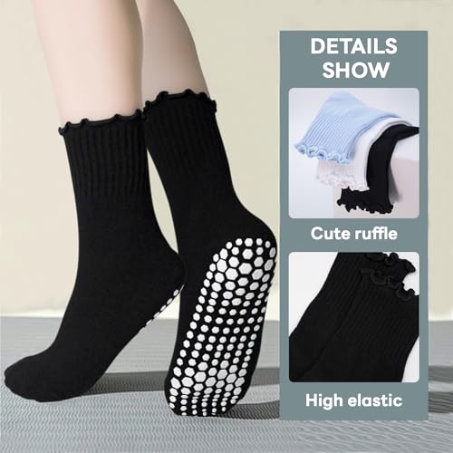 Image of SkiBeaut Pilates Grips Socks- Yoga Women Non Slip Grippers Anti Skid Sticky Hospital Socks for Senior, 3 Pairs, US Size 5-9