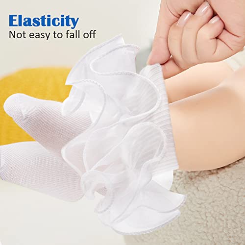Looching 3 Pairs Baby Girls Ruffle Socks Cute Toddler Frilly Lace Turn Cuff White Summer Thin Mesh Dress Socks for Kids3