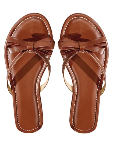 GORGLITTER Women's Bow Flat Sandals Strappy Open Toe Dressy Fancy Flip Flops Slide Sandals - Main Image