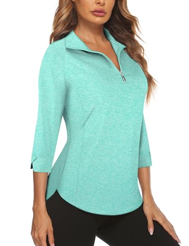 Image of Cucuchy Style Womens Golf Shirt 3 /4 Sleeve Quarter Zip Workout Tennis Tops Quick Dry UPF 50+ Shirts