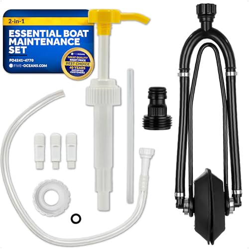 Five Oceans Outboard Motor Flusher and Lower Unit Gear Oil Pump Set, Dual Feed Rectangular Muffs, Essential Marine Maintenance Kit for Efficient Engine Flushing & Gear Oil Changes - FO4241-4770