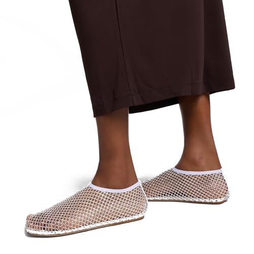 Crystal-Embellished Mesh Flats Square Toe Rhinestone Ballet Flat Slip On Ballerina Shoes Comfort Casual Glitter Flat Shoe for Woman 5