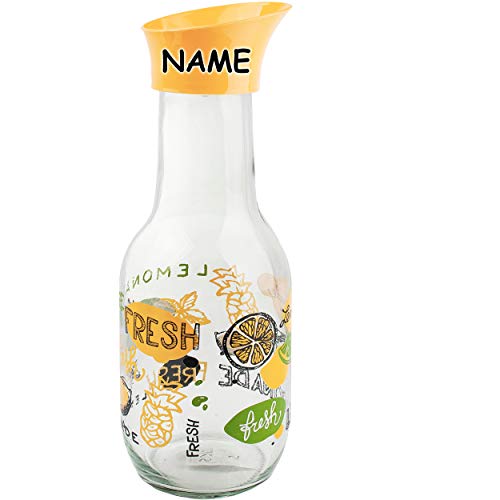 alles-meine.de GmbH 1 Liter - große Glas - Kanne/Krug/Wasserkaraffe - Getränkespender - Deckel mit Auslaufhilfe & Kippverschluß - Obst & Zitronen - inkl. Name - Karaffe Kühlk..