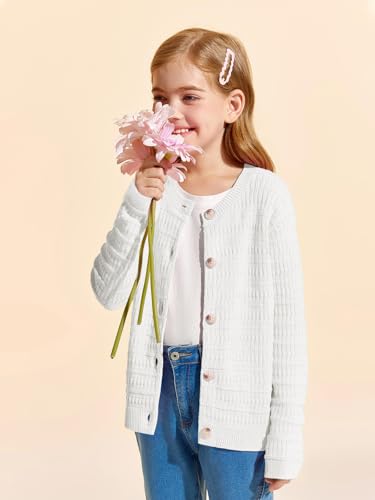 Image of Haloumoning Girls Button Down Cardigan Jackets Kids Long Sleeve Cable Knit Sweaters 5-14 Years