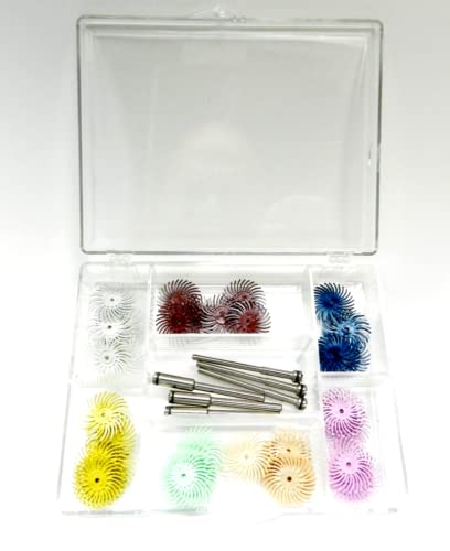 3M Radial Bristle Disc Kit Assortment 48pc 3/4" Dia. 6each 7-Grades + 6 Mandrels