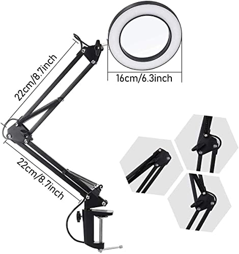 Magnifier 5X Magnifier Desk Lamps, LED Magnifying