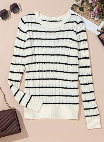 EVALESS Womens Cable Knitted Old Money Pullover Sweater Crewneck Business Casual Long Sleeve Tops4