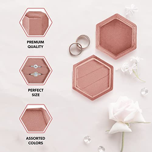 Nimsin Ring Box For Wedding Ceremony - 11 Assorted Colors - Hexagon Velvet Ring Box With Detachable Lid - Double Ring Holder Box For Proposal, Engagement, Wedding & Photoshoots - 1.97X1.77X1.77 Inches #TOP2