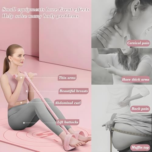 JunD Multifunktionales Zugseil 6-Tuben Pedal-Widerstandsband Sit-Up Zugseil Bauchtrainer für Zuhause Beintrainer Po Trainer NBR Tuben Schaumgriffe Yoga Pilates, Rosa