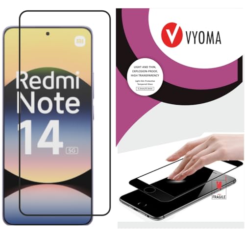 Image of VYOMA Military-Grade Gorilla Tempered Glass for Redmi Note 14 5G / Note 14SE (Black) Edge to Edge Screen Protectors, High Clarity, 9H Hardness, Scratch Resistant, Military-Grade, Shatterproof, Screen Guard with Easy Installation Kit