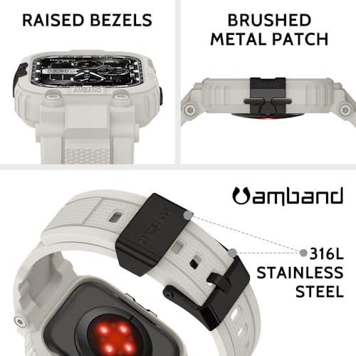Image of amBand Compatible with Apple Watch Series 9 /8 /7 /6 /5 /4 & SE 3 /2 /1 41mm /40mm Band Case for Men, M1 Sport Rugged Case with Strap Military Protective Cover Bumper for iWatch 41 /40 mm 38mm - Sand White