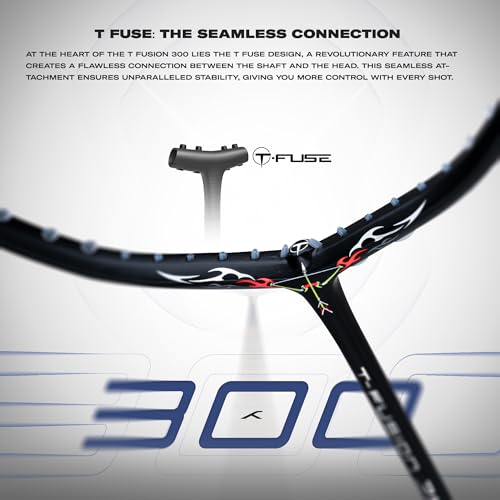 Image of Hundred T-Fusion 300 Unstrung Badminton Racket with Full Cover | 83 Grams | Maximum Tension ≤32 to 34 lbs (Black)