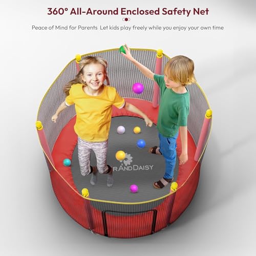 Image of StarAndDaisy Trampoline for Kids at Home with Safety Net /Trampoline Indoor & Outdoor / 120KG Loading Capacity with Stainless Steel Frame & Legs -55 inch, 4.5 Feet Red