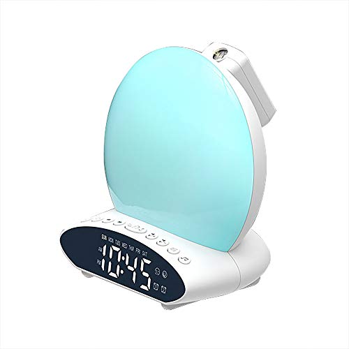 Projektionswecker Smart Wake Up Light 7 Farben Sonnenaufgang Simulation Wecker Wecker mit FM Radio Snooze, Doppelwecker mit 7 natürlichen