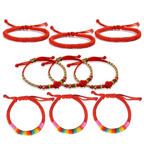 Popular Handmade Red Lucky Bracelets for Women - Adjustable Boho Chic, Protection and Good Luck Charms, Perfect Gifts for Mom, Wife, Friend - Set of nine